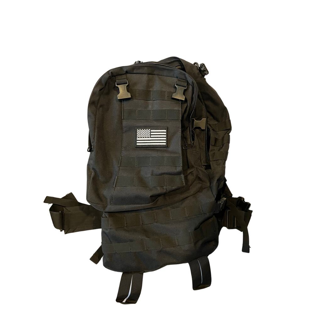 Black Tactical Canvas Backpack w US Flag